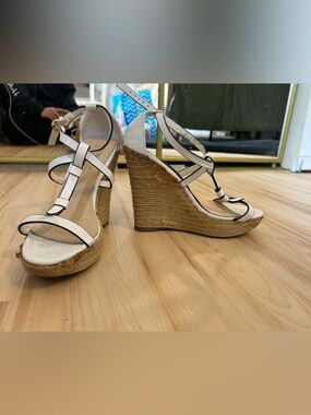 PLAY CONDITION - white strappy wedge heeled sandal